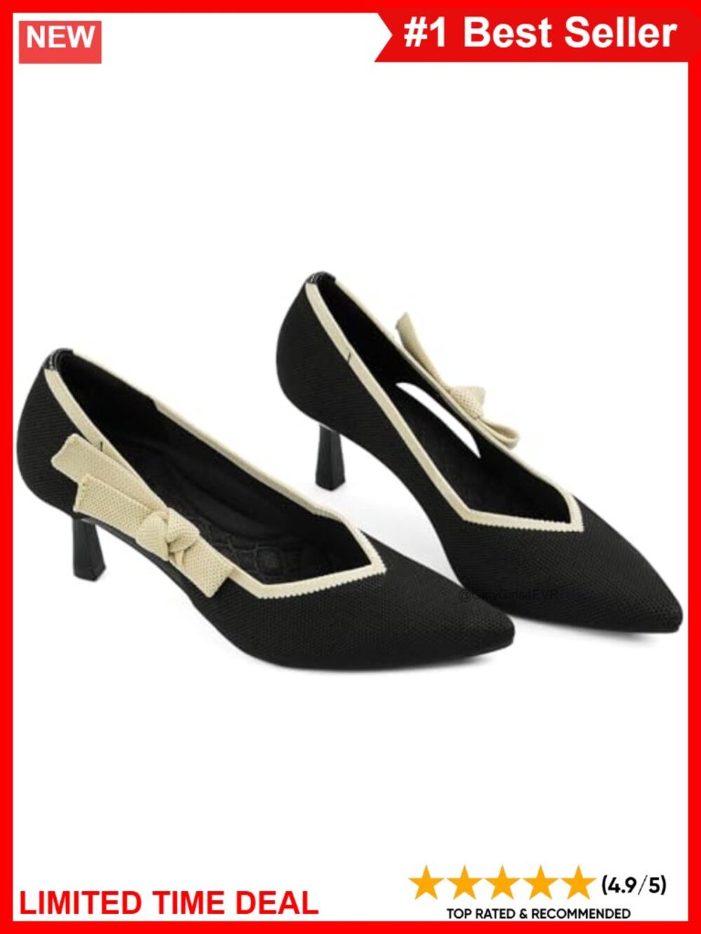 Kitten Heel Dress Pumps Pointed Toe Bow Knit Women's Shoes